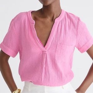 J CREW 3X V-neck Double-gauze Popover - Bubble Gum Pink NWT
